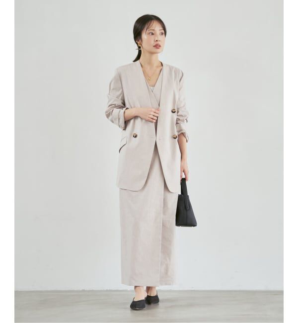 NOBLE「《予約》麻ストレッチVカラージャケット」|ノーカラージャケット|