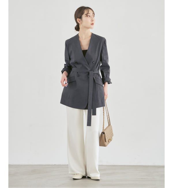 NOBLE「《予約》麻ストレッチVカラージャケット」|ノーカラージャケット|