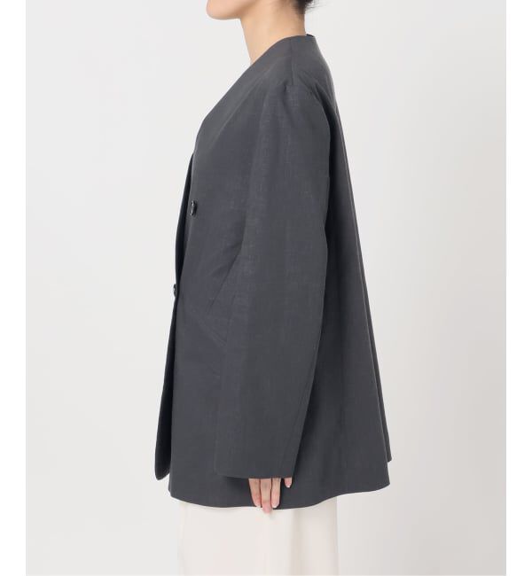 NOBLE「《予約》麻ストレッチVカラージャケット」|ノーカラージャケット|