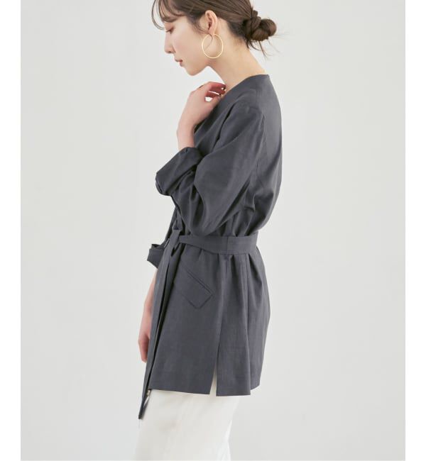 NOBLE「《予約》麻ストレッチVカラージャケット」|ノーカラージャケット|