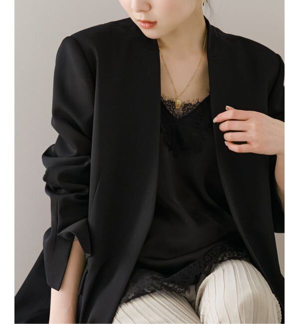 NOBLE「Vカラースキンジャケット」|ノーカラージャケット|