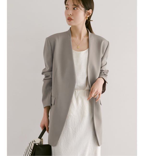 NOBLE「Vカラースキンジャケット」|ノーカラージャケット|