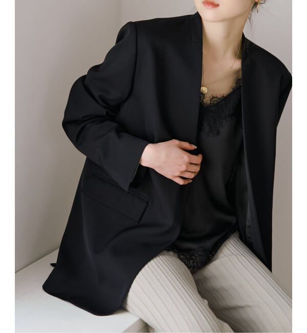 NOBLE「Vカラースキンジャケット」|ノーカラージャケット|