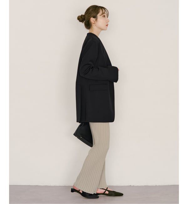 NOBLE「Vカラースキンジャケット」|ノーカラージャケット|