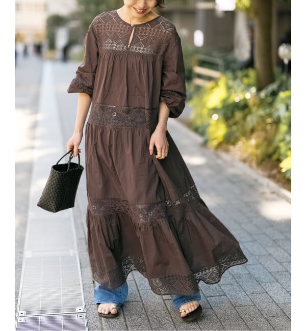 Spick and Span「《新色有り / 追加予約》HYUレースギャザーワンピース」|ワンピース|ブラウン