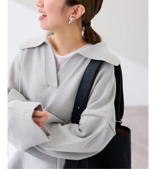 FRAMeWORK「5G ミドルゲージ 襟付きスキッパープルオーバー」|ニット・セーター|グレーB