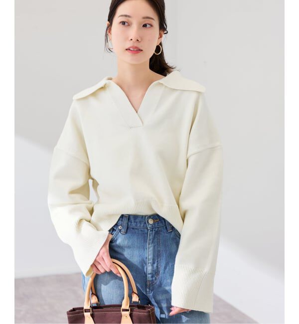 FRAMeWORK「5G ミドルゲージ 襟付きスキッパープルオーバー」|ニット・セーター|