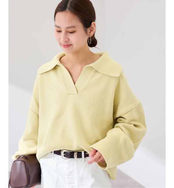 FRAMeWORK「5G ミドルゲージ 襟付きスキッパープルオーバー」|ニット・セーター|