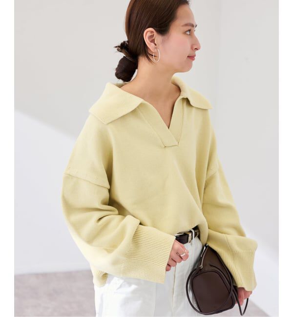 FRAMeWORK「5G ミドルゲージ 襟付きスキッパープルオーバー」|ニット・セーター|