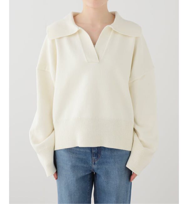 FRAMeWORK「5G ミドルゲージ 襟付きスキッパープルオーバー」|ニット・セーター|