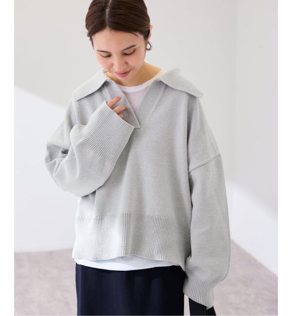 FRAMeWORK「5G ミドルゲージ 襟付きスキッパープルオーバー」|ニット・セーター|