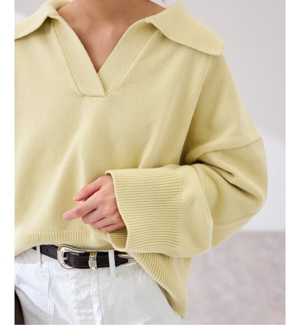 FRAMeWORK「5G ミドルゲージ 襟付きスキッパープルオーバー」|ニット・セーター|イエロー