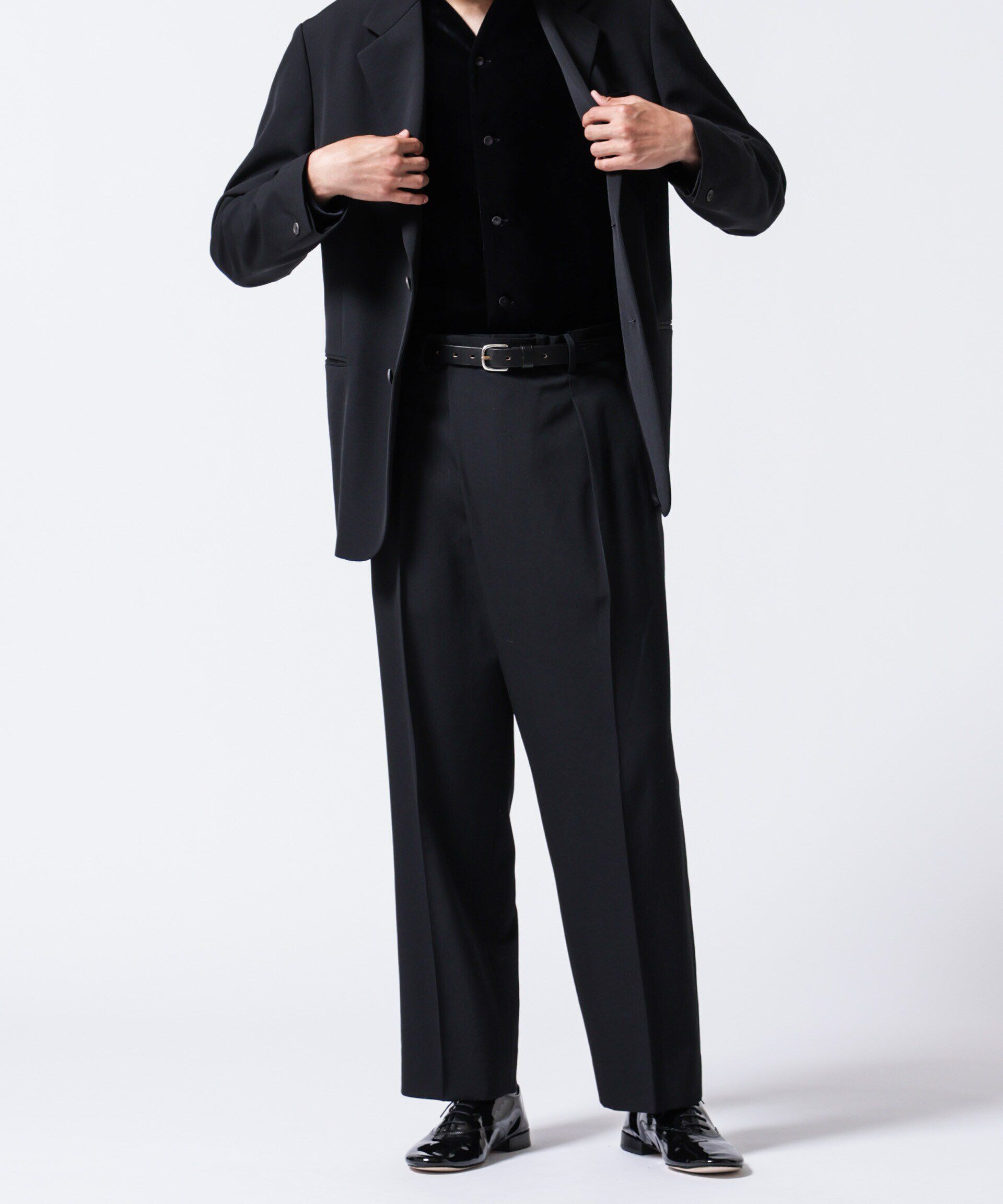 nano･universe「「ASSEMBLANC」2/60ウールラップディティールトラウザー(セットアップ可)」|スーツ|ブラック