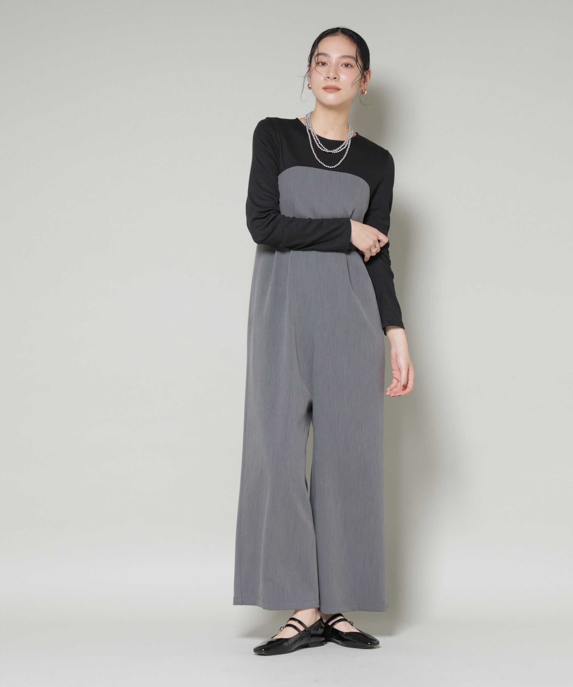 nano･universe「リブトップドッキングスーチングオールインワン」|ワンピース|グレー