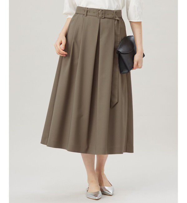 自由区「【洗える】ストレッチライトツイル スカート」|スカート|カーキ