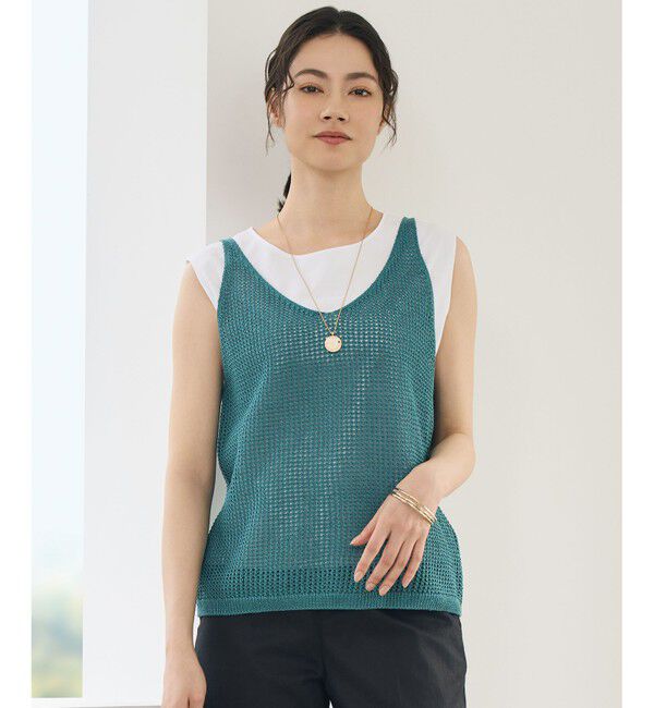 自由区「【カタログ掲載】ペーパーコットンメッシュ ベスト」|ベスト・ジレ|ターコイズ
