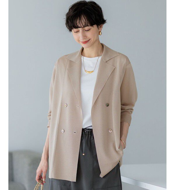 23区「【洗える】シアー ダブルブレスト ニット ジャケット」|テーラードジャケット|ベージュ系