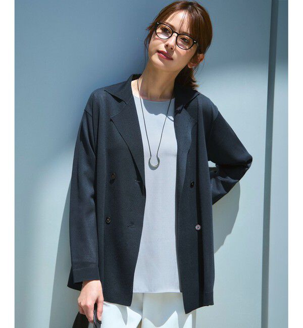 23区「【洗える】シアー ダブルブレスト ニット ジャケット」|テーラードジャケット|ネイビー系