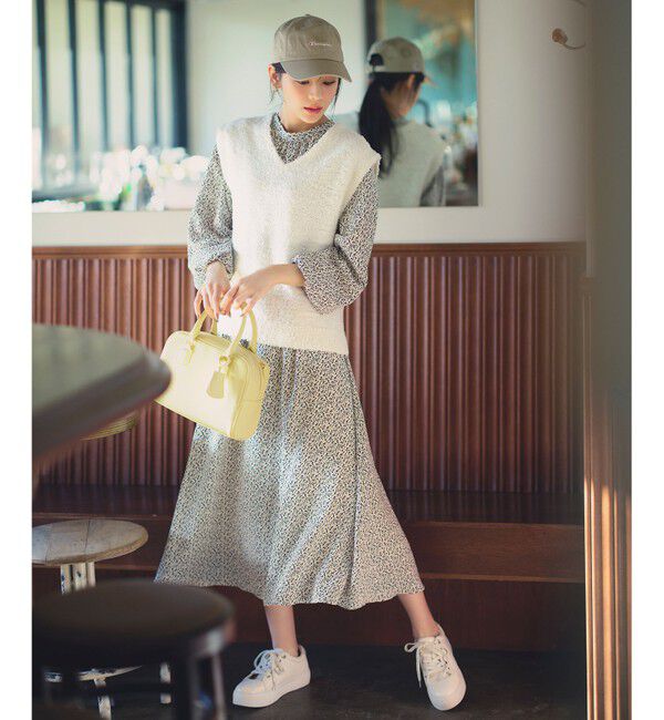 any SiS「【洗える】フラワープリントワンピース &times; ニットベスト セット」|スーツ|