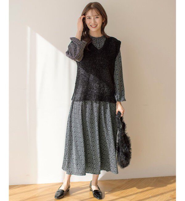 any SiS「【洗える】フラワープリントワンピース &times; ニットベスト セット」|スーツ|