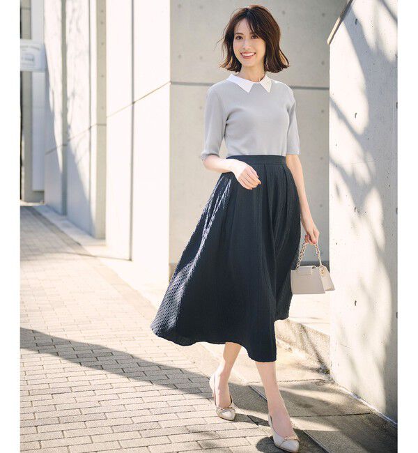 any SiS「【好印象企画】襟配色ニット&times;タックスカートセット」|スーツ|
