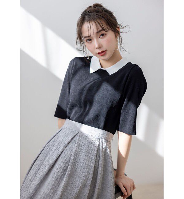 any SiS「【好印象企画】襟配色ニット&times;タックスカートセット」|スーツ|