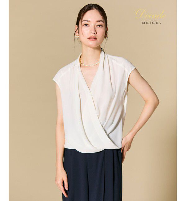 BEIGE,「OLIVE / カシュクールフレンチスリーブブラウス」|シャツ・ブラウス|White