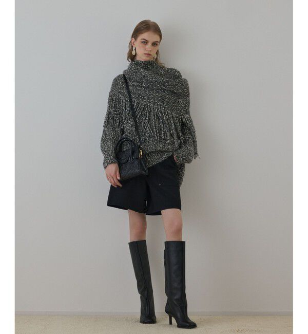 GRACE CONTINENTAL「フリンジケープニットトップ」|ニット・セーター|ブラック