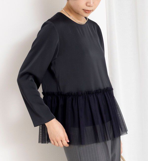 NOLLEY'S「ウォッシャブルオトナサテンペプラムブラウス」|シャツ・ブラウス|ネイビー