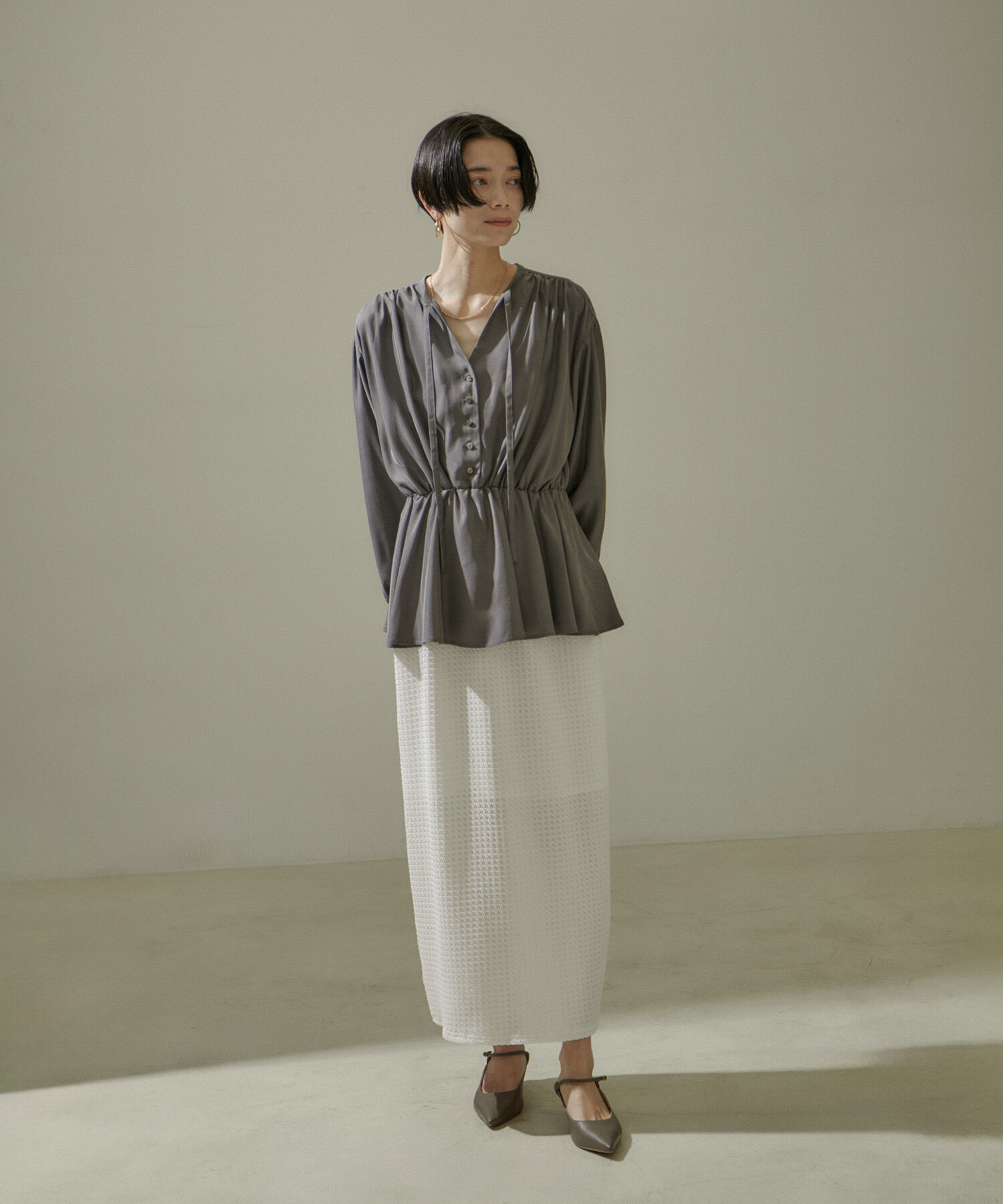 SALON adam et rope'「KINANシャーリングジャガードタイトスカート【セットアップ対応・洗える】」|スカート|