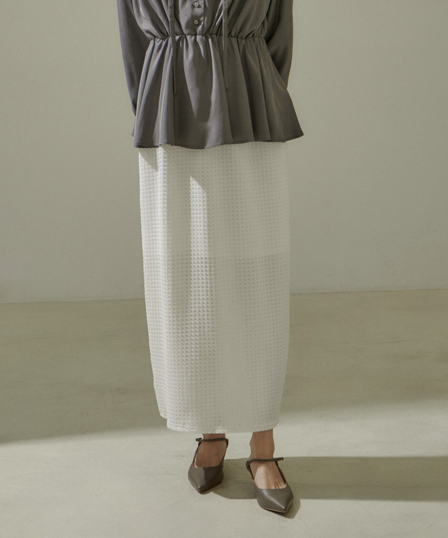 SALON adam et rope'「KINANシャーリングジャガードタイトスカート【セットアップ対応・洗える】」|スカート|ホワイト(10)