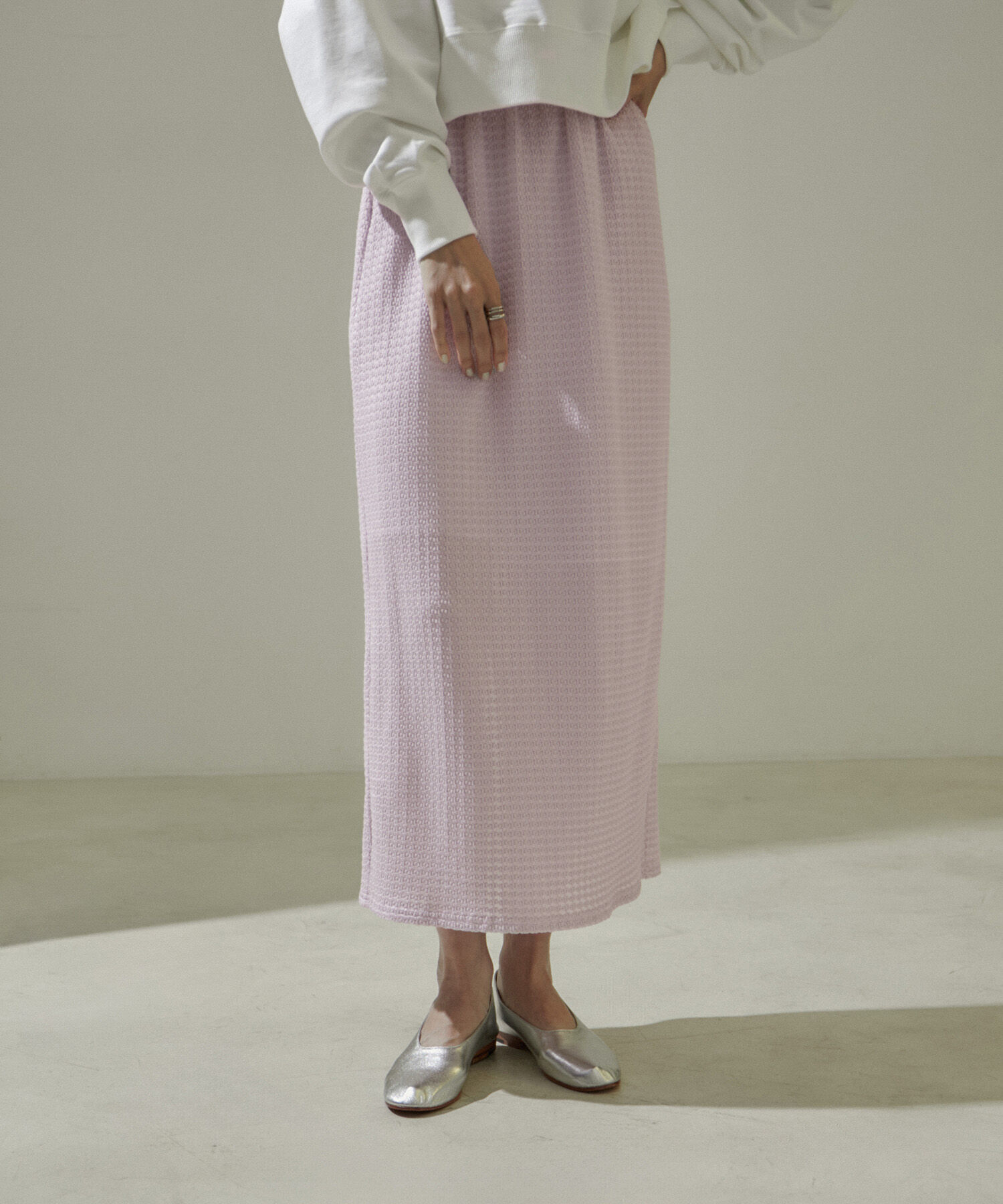 SALON adam et rope'「KINANシャーリングジャガードタイトスカート【セットアップ対応・洗える】」|スカート|ピンク系(65)