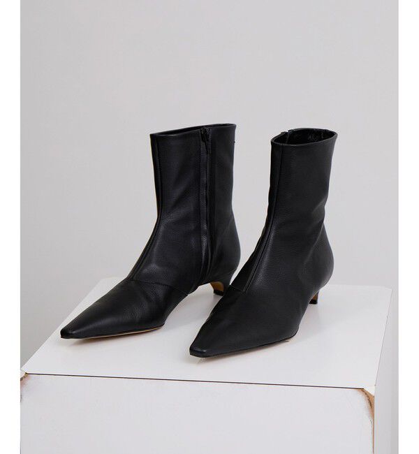 SALON adam et rope'「【W S（ドゥーブル）】ポインテッドトゥ レザーヒールショートブーツ」|ロングブーツ|