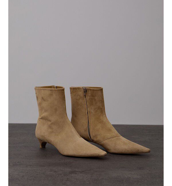 SALON adam et rope'「【W S（ドゥーブル）】ポインテッドトゥ レザーヒールショートブーツ」|ロングブーツ|