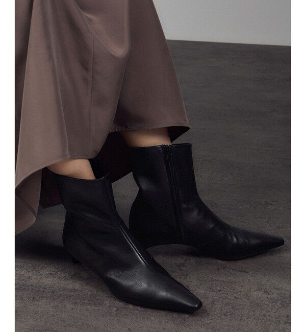 SALON adam et rope'「【W S（ドゥーブル）】ポインテッドトゥ レザーヒールショートブーツ」|ロングブーツ|