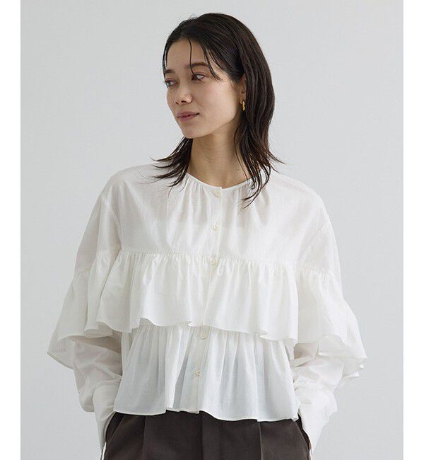 SALON adam et rope'「【WEB限定】フリルギャザーブラウス」|シャツ・ブラウス|ホワイト(10)