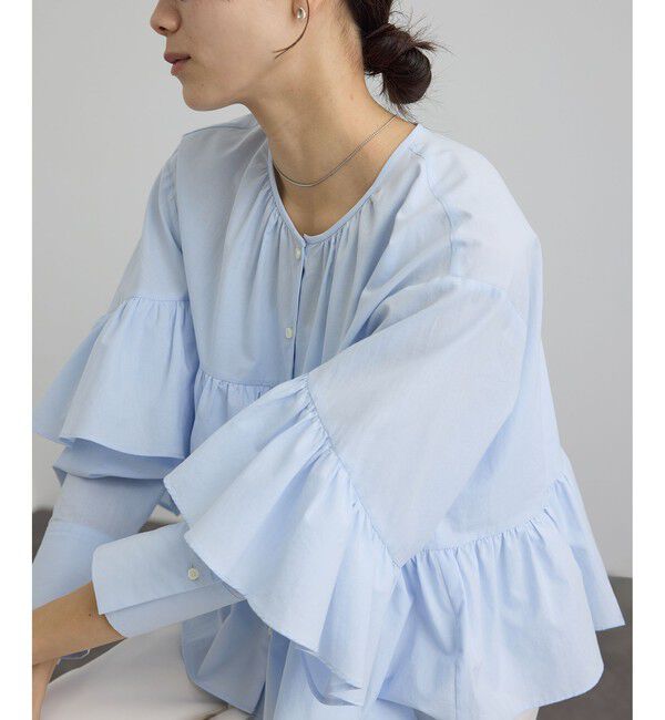 SALON adam et rope'「【WEB限定】フリルギャザーブラウス」|シャツ・ブラウス|サックス(48)
