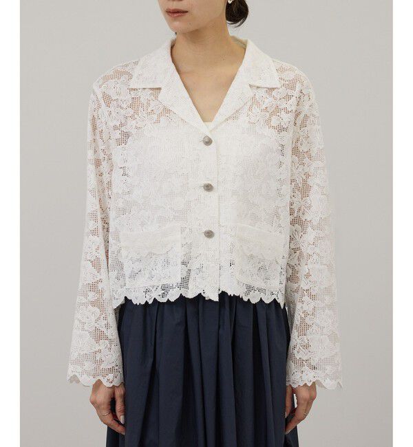 SALON adam et rope'「スカラップレースクロップドシャツジャケット」|その他|