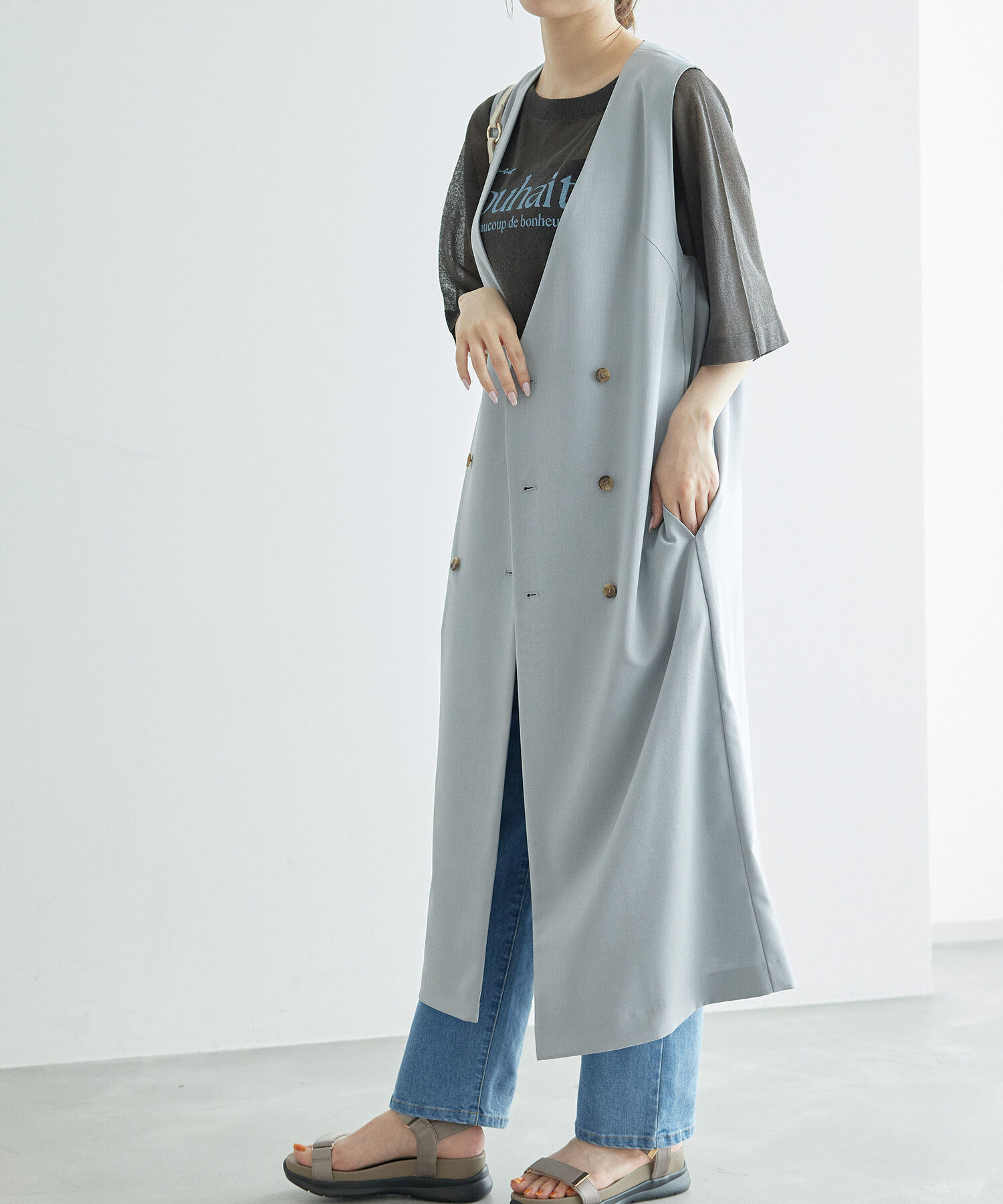 Rope&rsquo;Picnic「ジレジャンパースカート/UVカット・接触冷感・リンクコーデ」|ジャンパースカート|サックス(48)