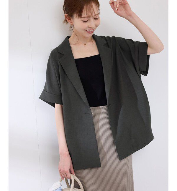 Rope&rsquo;Picnic「【接触冷感・UVカット・速乾】【リネンライク・シリーズ】シアーハーフスリーブジャケット/セットアップ」|テーラードジャケット|