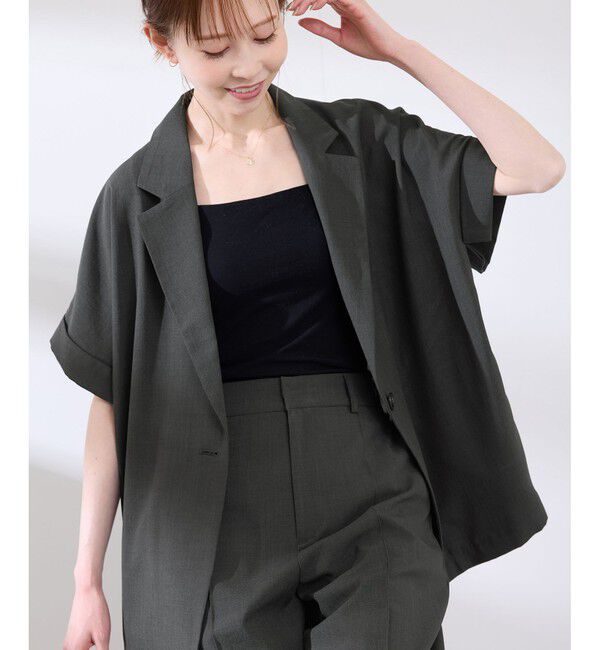 Rope&rsquo;Picnic「【接触冷感・UVカット・速乾】【リネンライク・シリーズ】シアーハーフスリーブジャケット/セットアップ」|テーラードジャケット|