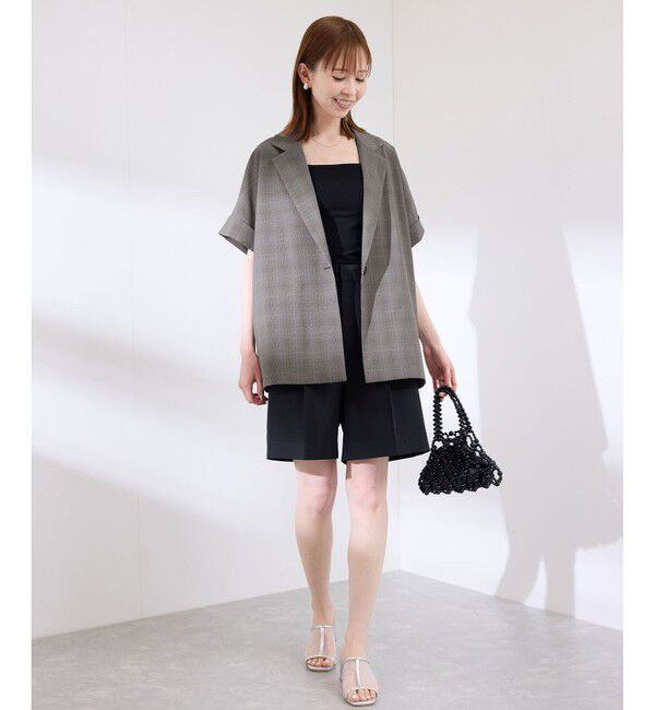 Rope&rsquo;Picnic「【接触冷感・UVカット・速乾】【リネンライク・シリーズ】シアーハーフスリーブジャケット/セットアップ」|テーラードジャケット|