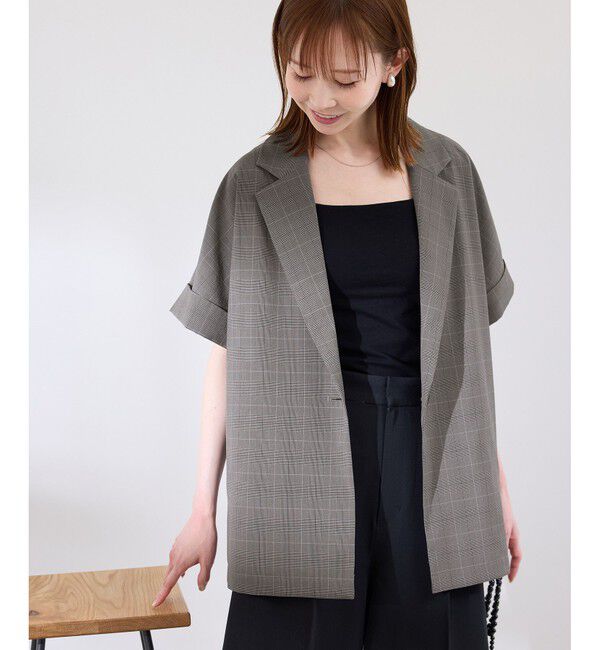 Rope&rsquo;Picnic「【接触冷感・UVカット・速乾】【リネンライク・シリーズ】シアーハーフスリーブジャケット/セットアップ」|テーラードジャケット|