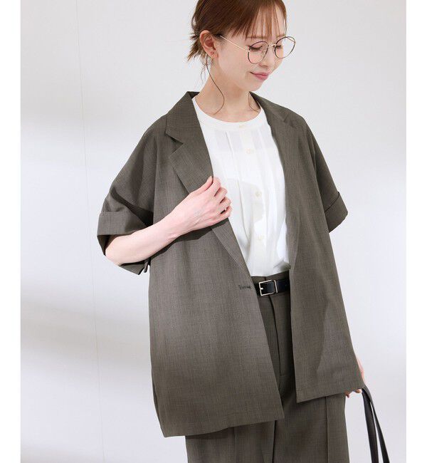 Rope&rsquo;Picnic「【接触冷感・UVカット・速乾】【リネンライク・シリーズ】シアーハーフスリーブジャケット/セットアップ」|テーラードジャケット|