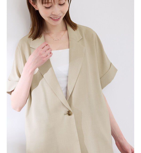 Rope&rsquo;Picnic「【接触冷感・UVカット・速乾】【リネンライク・シリーズ】シアーハーフスリーブジャケット/セットアップ」|テーラードジャケット|