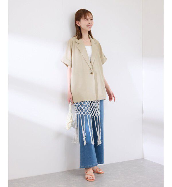 Rope&rsquo;Picnic「【接触冷感・UVカット・速乾】【リネンライク・シリーズ】シアーハーフスリーブジャケット/セットアップ」|テーラードジャケット|