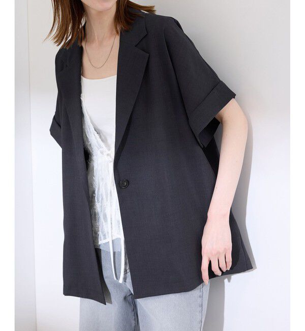 Rope&rsquo;Picnic「【接触冷感・UVカット・速乾】【リネンライク・シリーズ】シアーハーフスリーブジャケット/セットアップ」|テーラードジャケット|