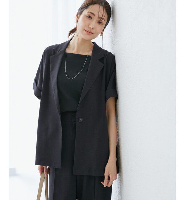 Rope&rsquo;Picnic「【接触冷感・UVカット・速乾】【リネンライク・シリーズ】シアーハーフスリーブジャケット/セットアップ」|テーラードジャケット|