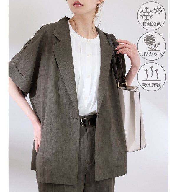 Rope&rsquo;Picnic「【接触冷感・UVカット・速乾】【リネンライク・シリーズ】シアーハーフスリーブジャケット/セットアップ」|テーラードジャケット|ブラウン(20)