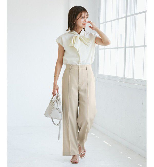 Rope&rsquo;Picnic「【UVカット・速乾】【リネンライク・シリーズ】ピンタックワイドスラックスパンツ/セットアップ対応」|チノ|